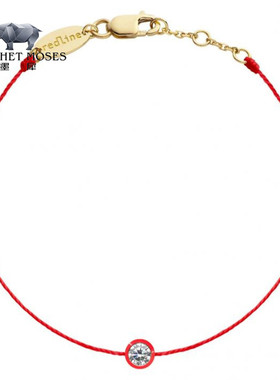 Redline/红绳女士18K红色镶边黄金细绳点缀一颗0.1克拉钻石手链