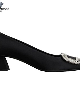Roger Vivier/罗杰维维亚女士黑色丝绸水钻镶嵌饰扣简约单鞋
