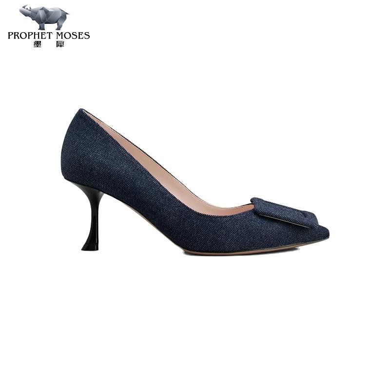 roger vivier/罗杰·维维亚女鞋牛仔材质标志性饰扣高跟鞋淑女