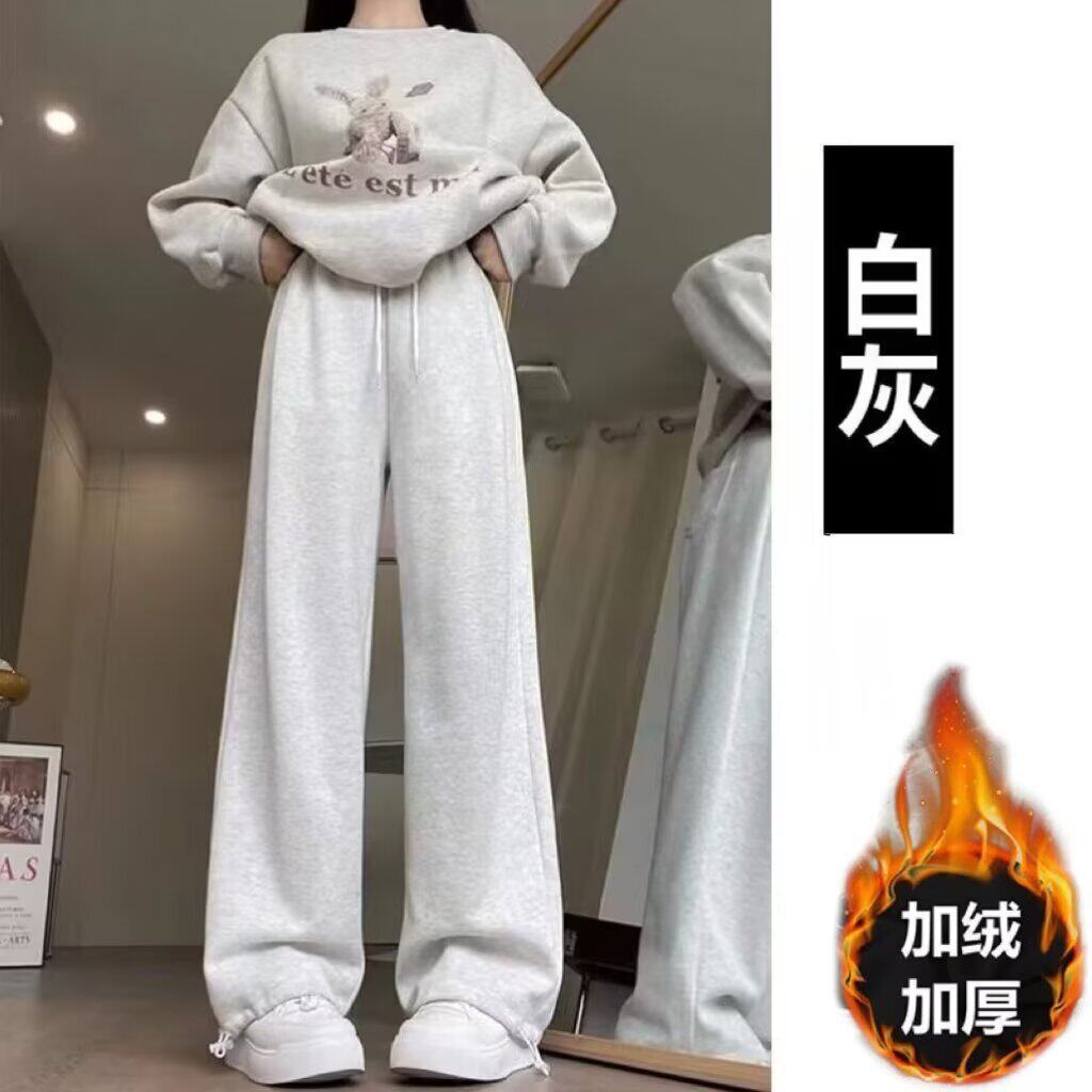 女童裤子春装2026新款大儿童秋冬季加绒洋气运动休闲直筒阔腿卫裤