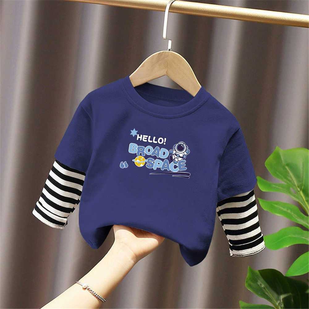 G2104#男童女童纯棉长袖t恤春秋儿童假两件打底衫百搭秋衣圆领潮t