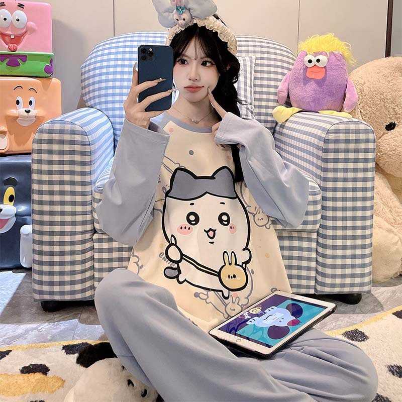 女大童春秋季纯棉长袖薄款睡衣|