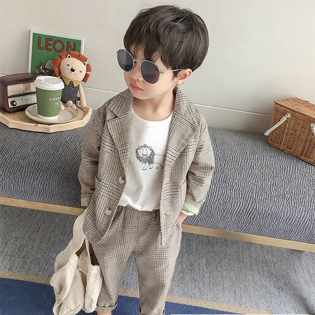 童装男童英伦风春秋小西服两件套
