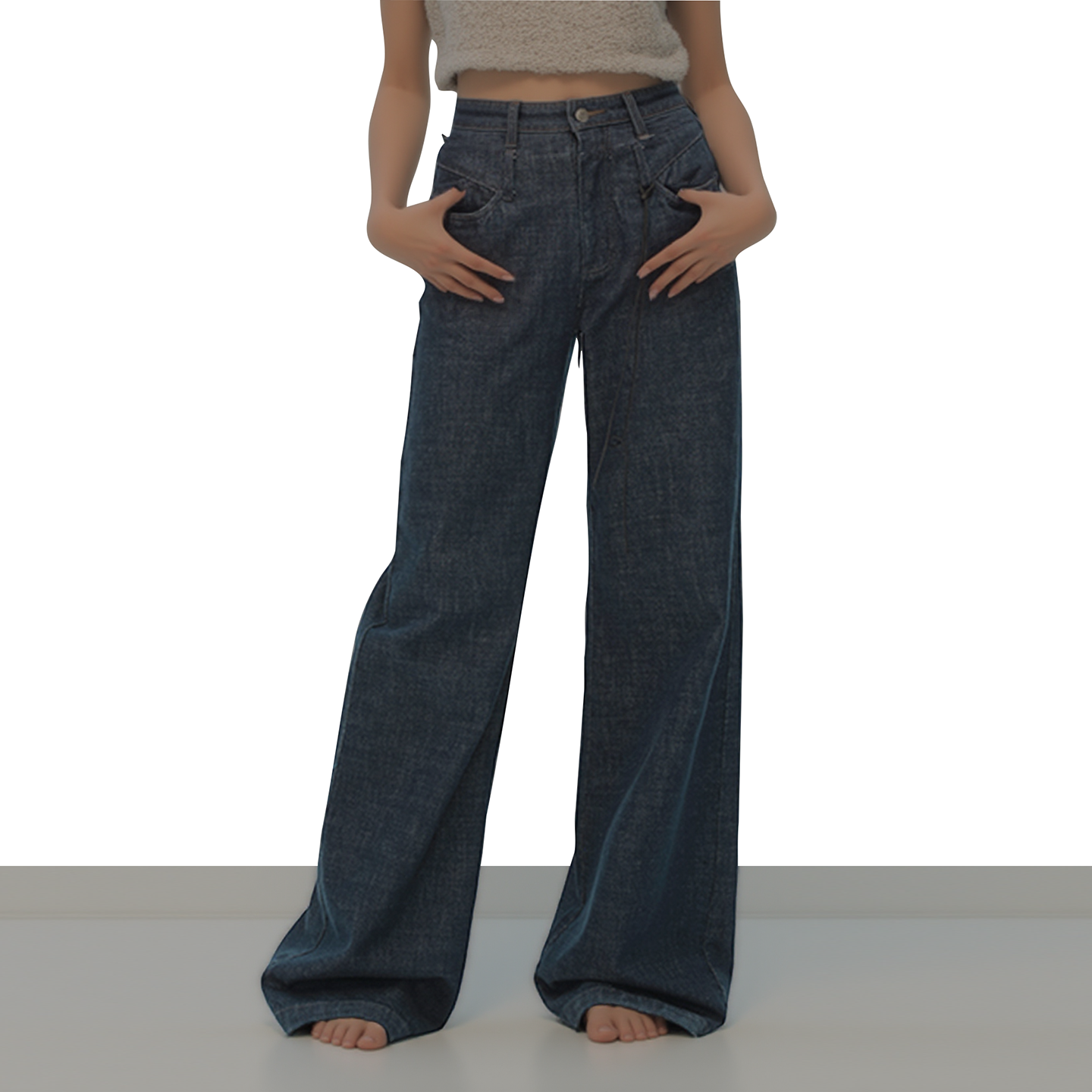 美式复古深蓝直筒拖地牛仔裤潮