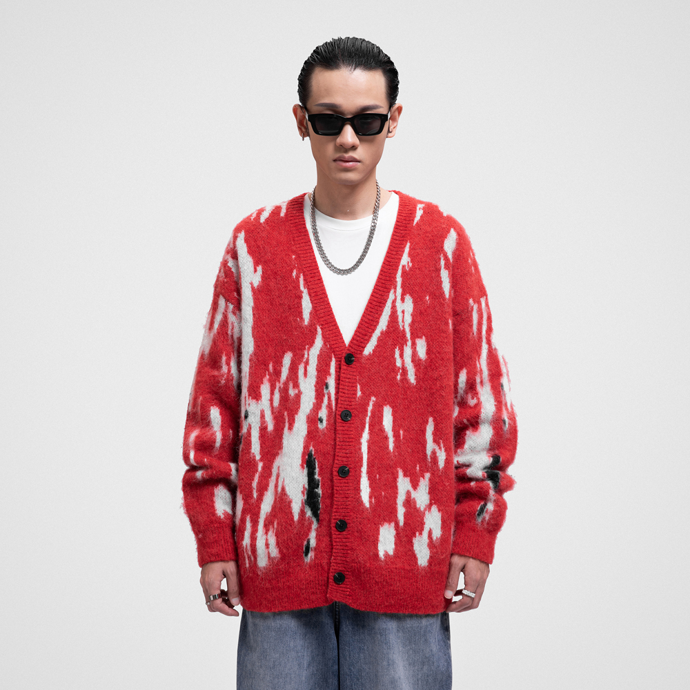 Babugge手绘涂鸦V领毛衣外套