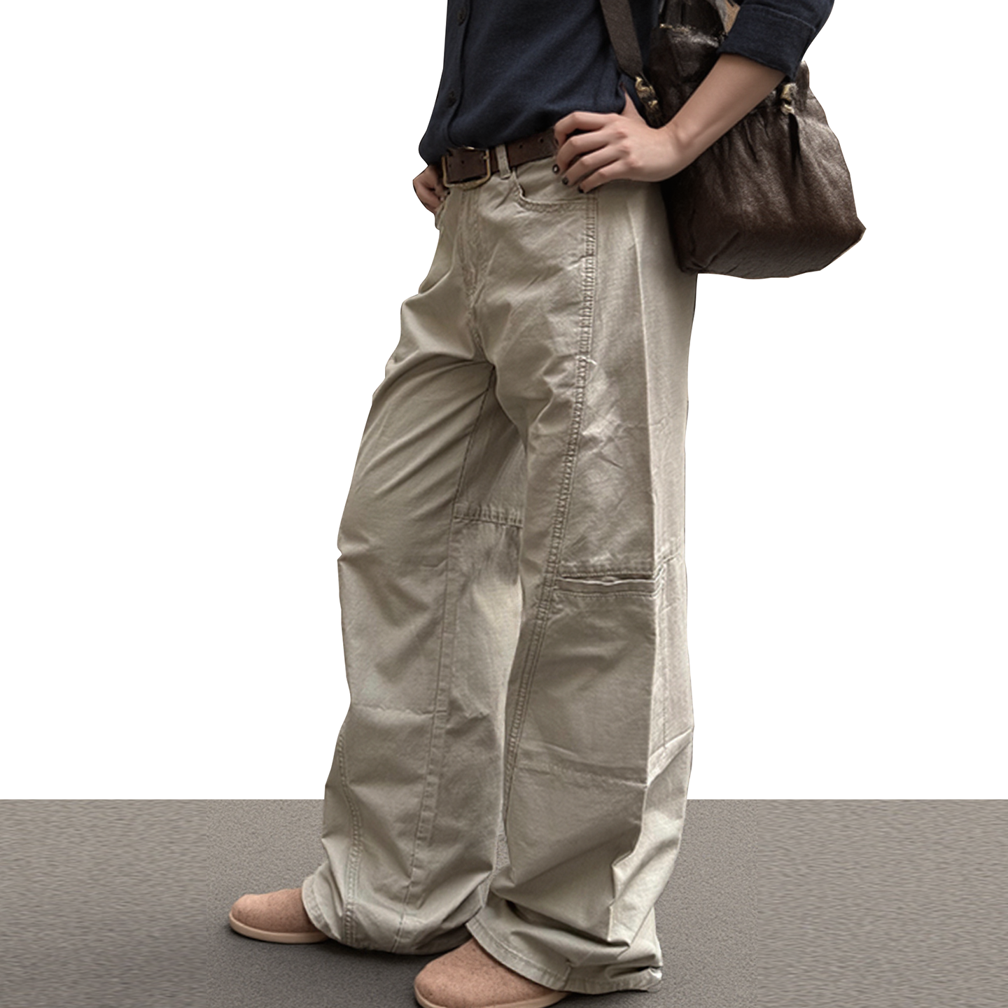 美式潮牌咖色大口袋拖地工装长裤