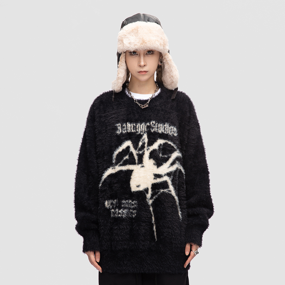 圆领美式嘻哈宽松马海毛休闲百搭