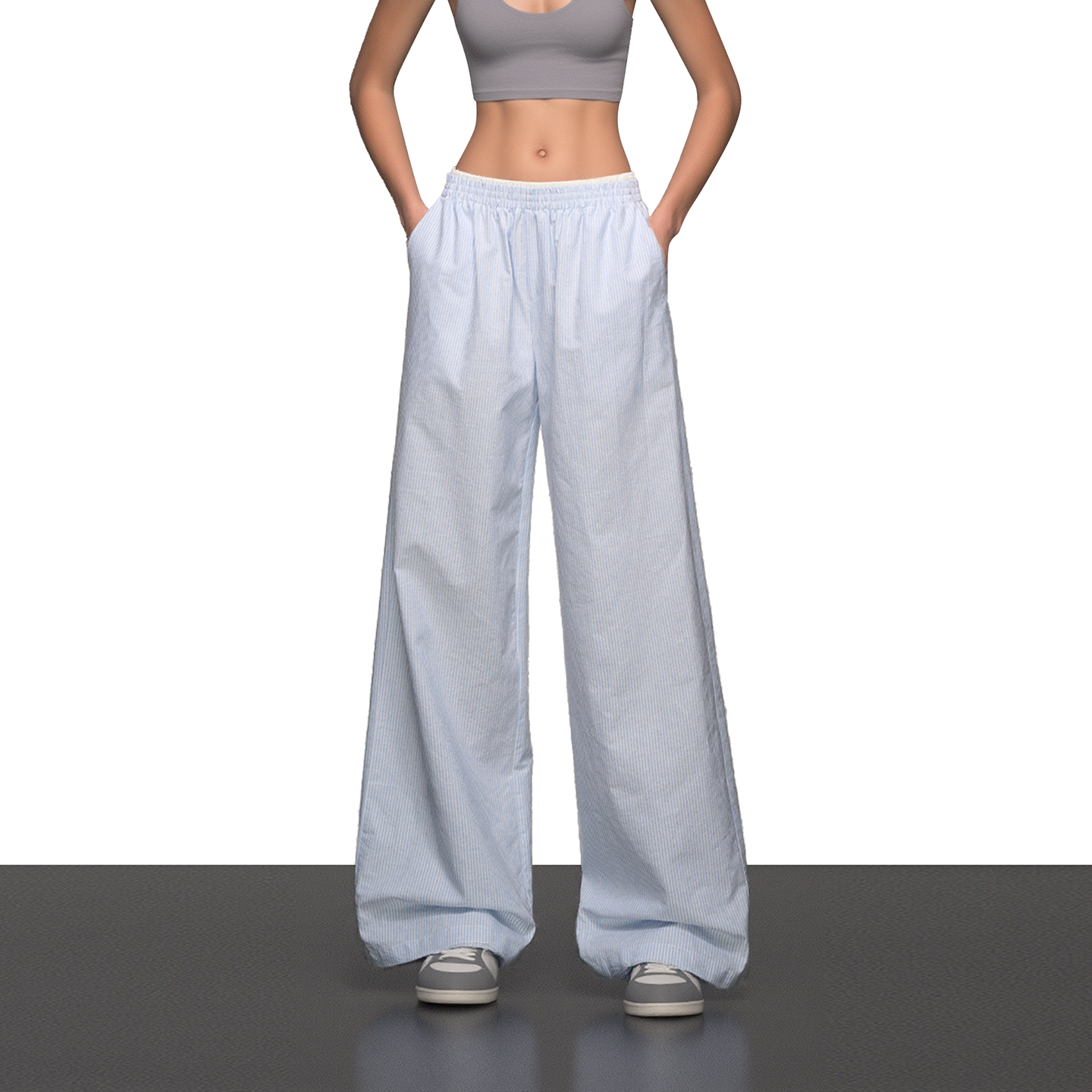 美式复古蓝色条纹垂感慵懒休闲裤