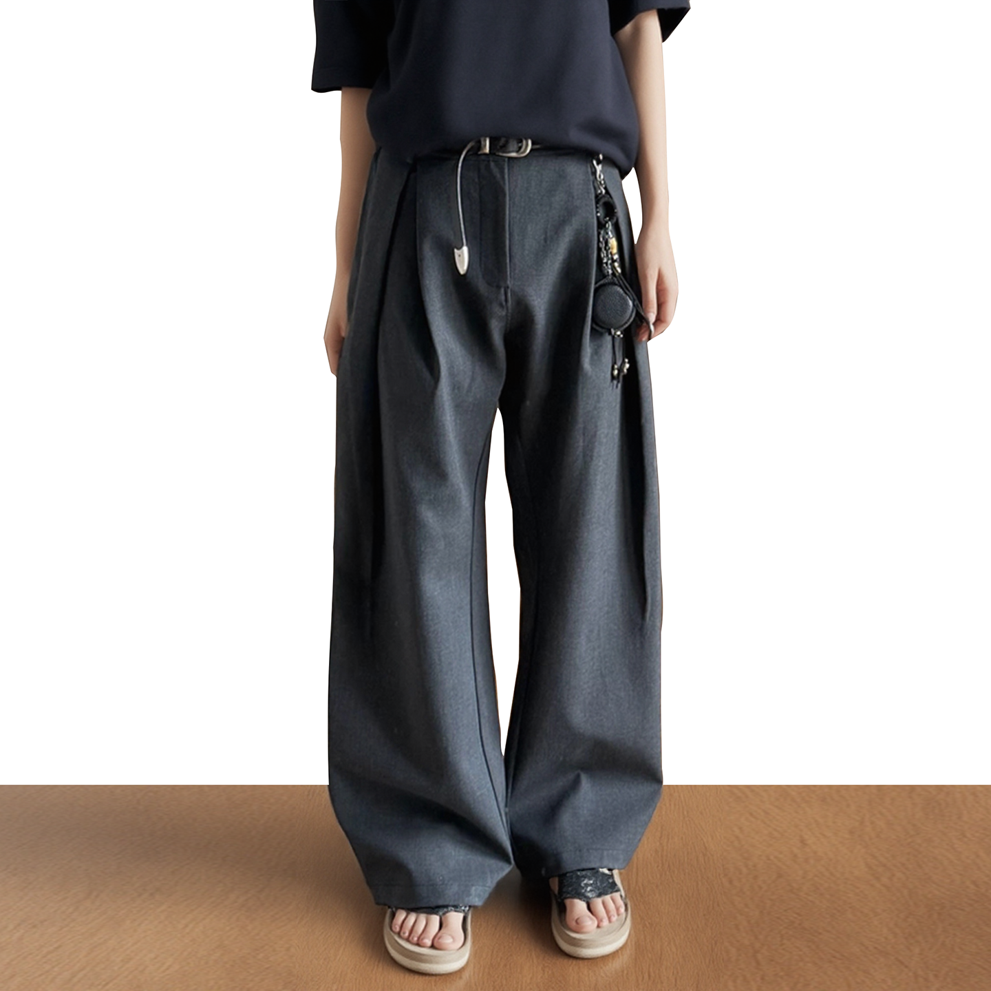 Babugge美式黑色褶皱通勤休闲裤