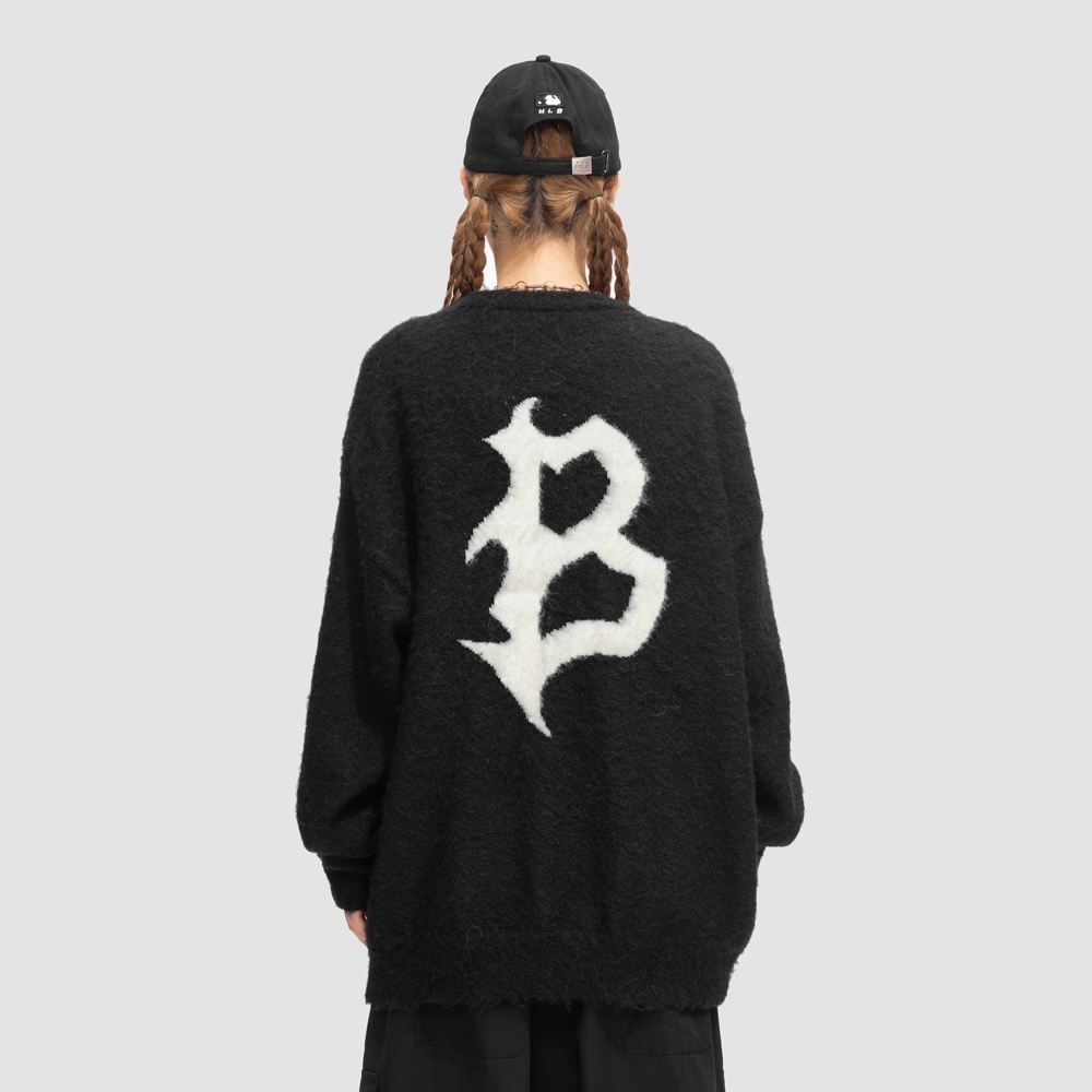 圆领美式宽松马海毛休闲百搭