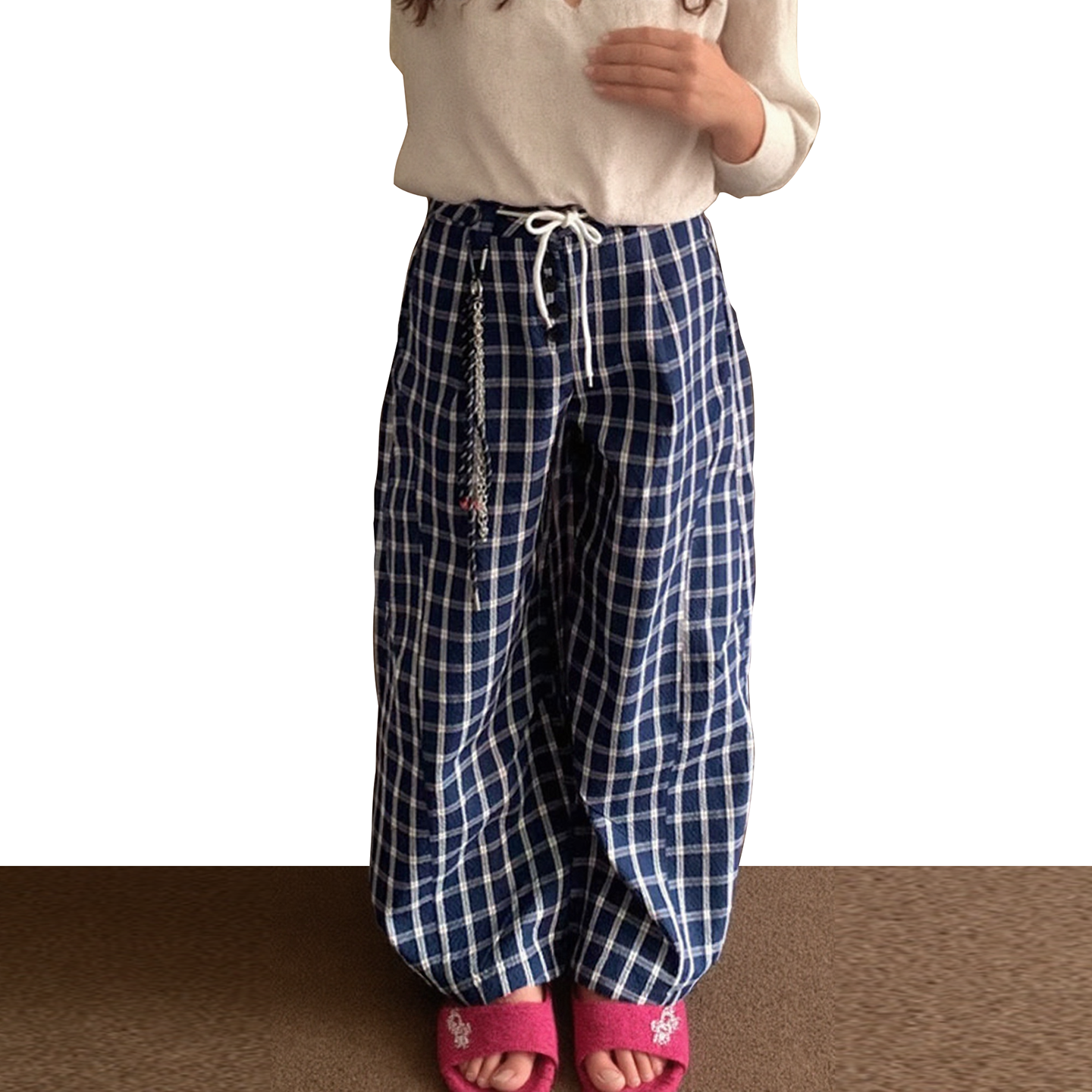 美式复古慵懒风宽松格子休闲裤潮