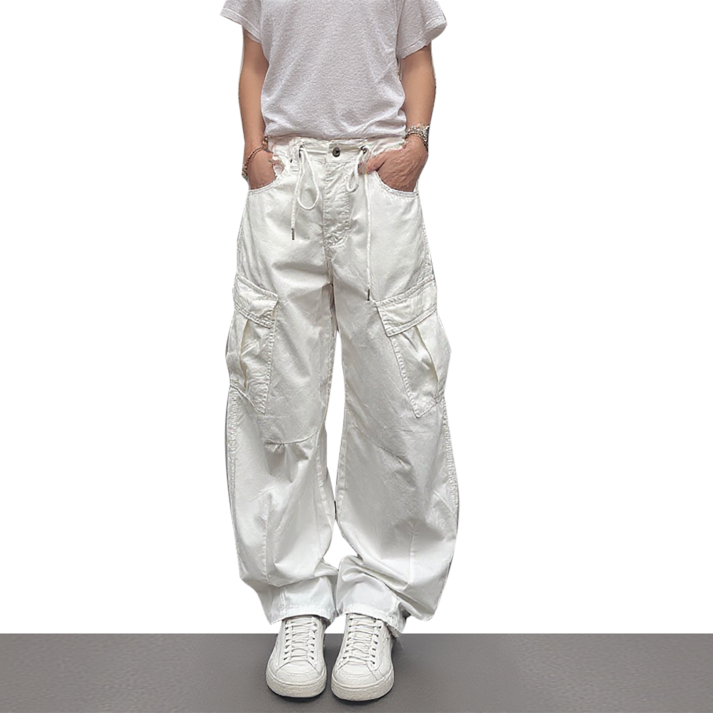 美式高街抽绳多口袋阔腿工装裤潮