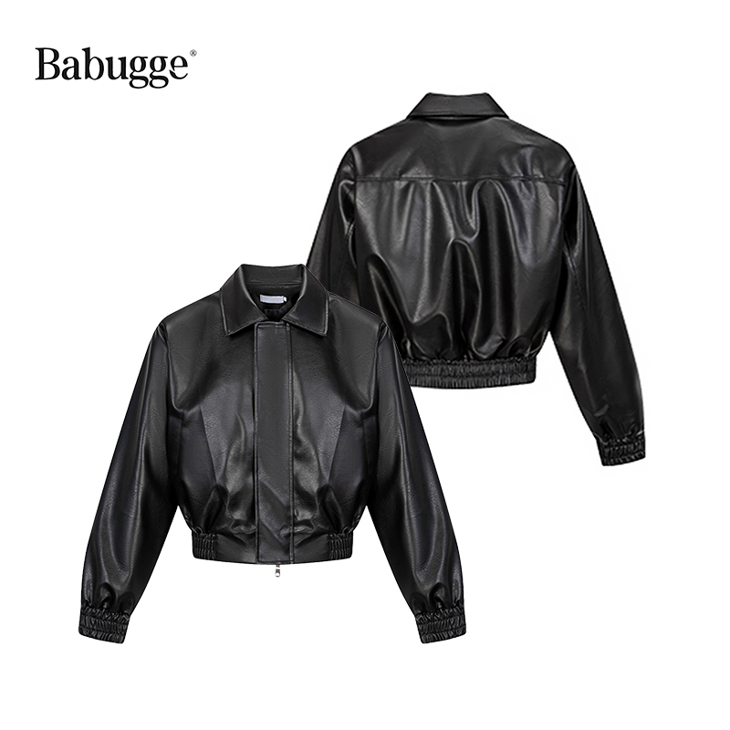 Babugge美式复古短款皮衣外套