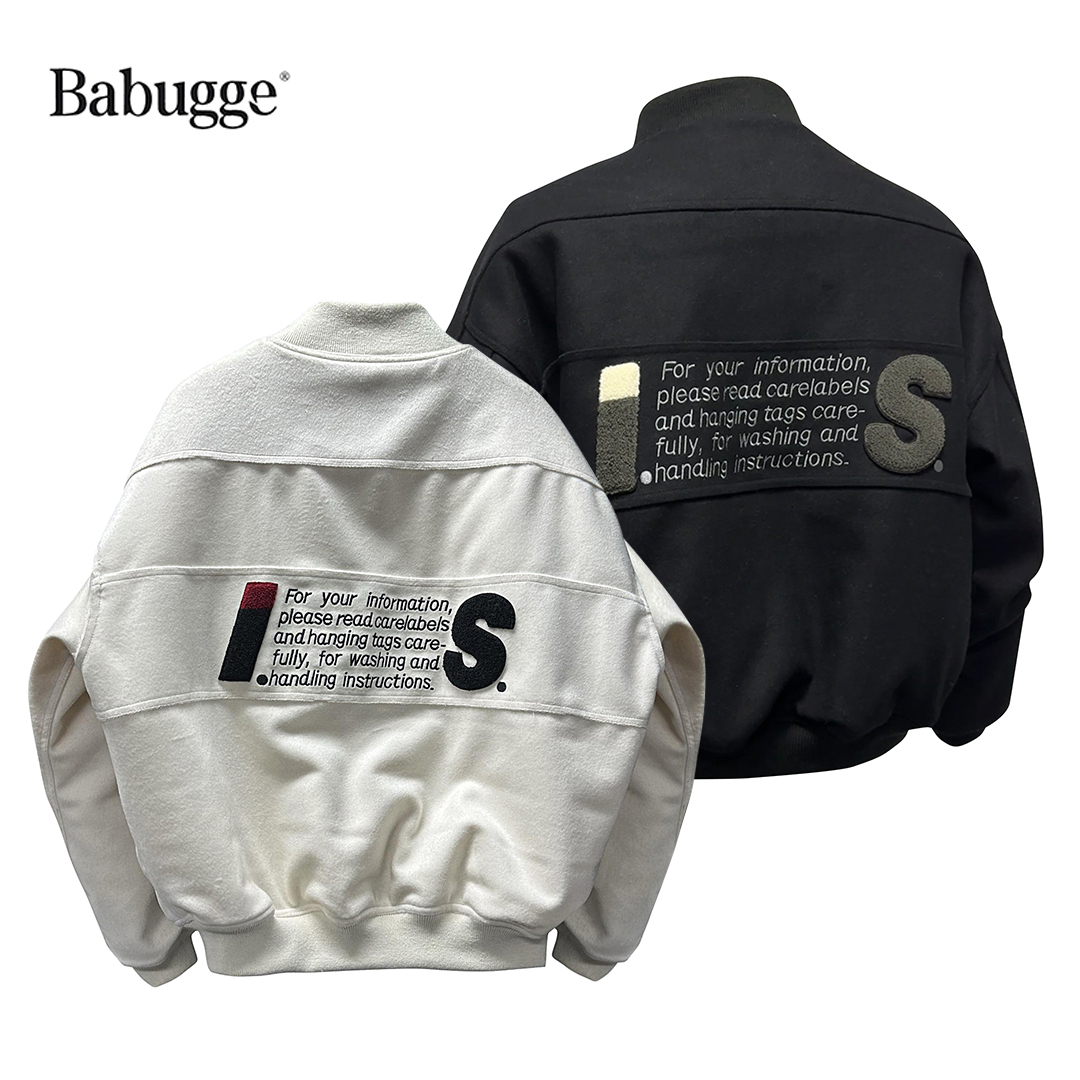 Babugge 2025春秋季美式字母绣花棒球领宽松短款情侣款夹克外套潮