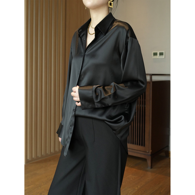 新款宽松珠光高级垂感衬衫男女