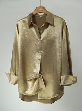 【重磅鎏金】宽松高克重香槟色缎面衬衫抗皱垂感轻奢男女秋冬加厚