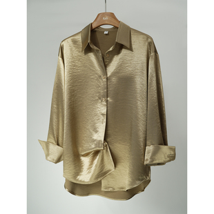 【重磅鎏金】宽松高克重香槟色缎面衬衫抗皱垂感轻奢男女秋冬加厚
