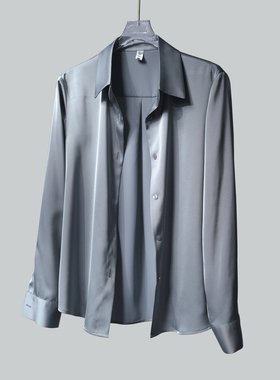 修身版高级灰重磅缎面通勤职场百搭抗皱垂感仿醋酸轻奢正肩衬衫女