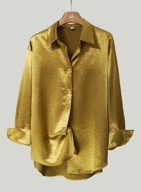 【重磅鎏金】高克重暗金色缎面衬衫宽松抗皱高级气质男女秋冬加厚