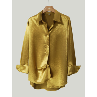 【重磅鎏金】高克重暗金色缎面衬衫宽松抗皱高级气质男女秋冬加厚