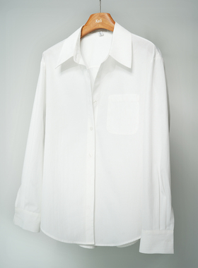 法式尖领白色棉衬衫 空气感肌理微宽松不易皱通勤冬季中性衬衣女