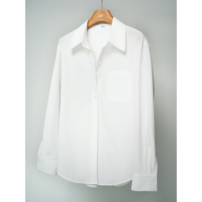 微宽松肌理感白色棉衬衫女不易皱