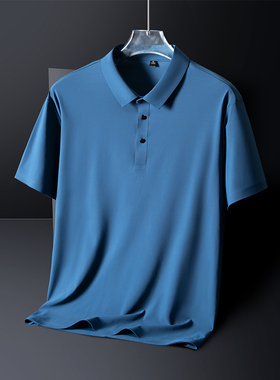 【高品质】夏季冰丝Polo衫男2024新款休闲薄款翻领冰感爸爸T恤衫
