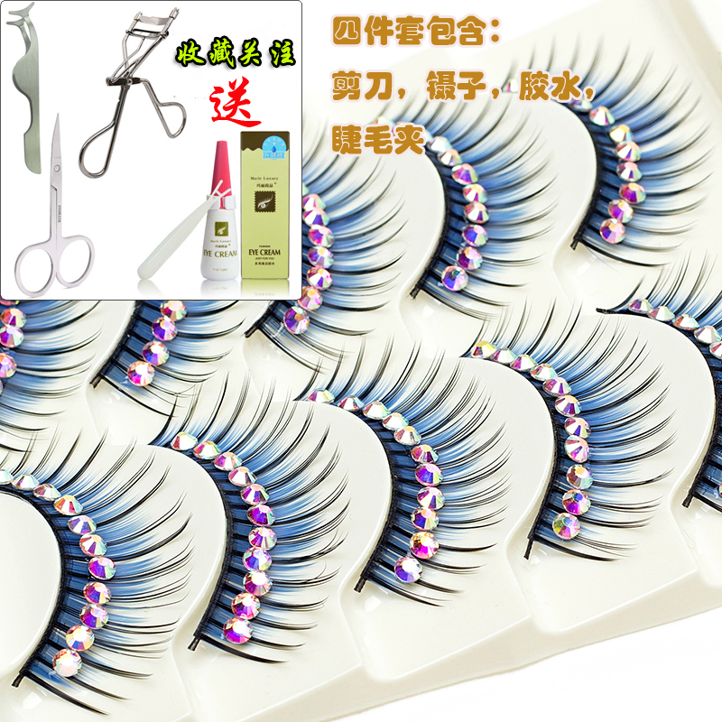 六一儿童表演彩钻假睫毛蓝色五对套装浓密夸张幼儿园舞台睫毛彩色