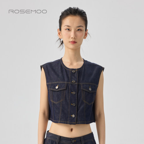容子木ROSEMOO26夏【商场同款】棉感牛仔无袖马甲上衣RWM2AC417D