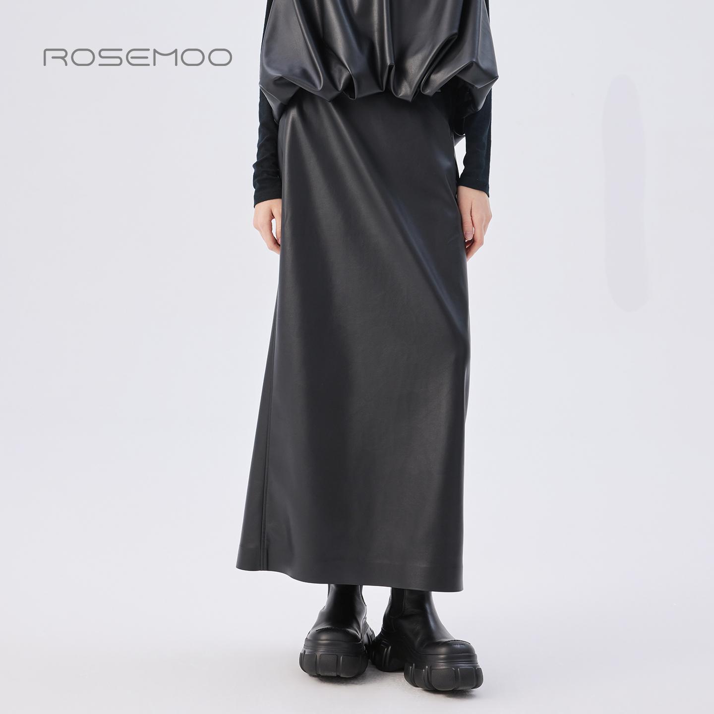 容子木ROSEMOO25秋商场同款环保皮H型简约松紧腰半裙RSS3QP410D