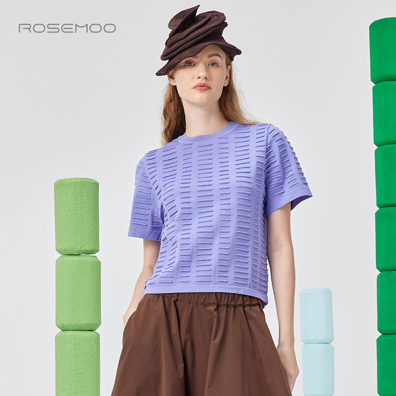 ROSEMOO/容子木25夏【商场同款】轻薄肌理短袖毛织T恤RSS2TP137A