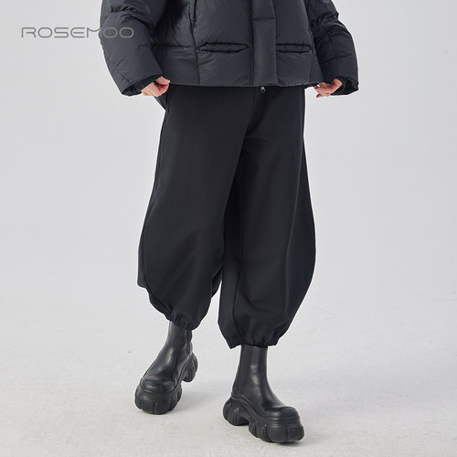 容子木ROSEMOO24年冬季新款微弹加绒磨毛收脚口长裤RCL4KP428D