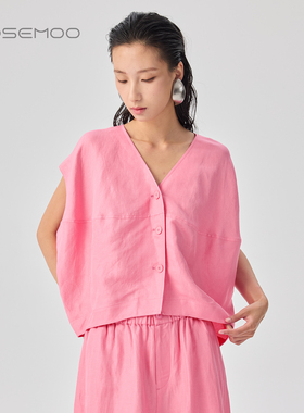 容子木ROSEMOO26夏【商场同款】丝光含亚麻V领系扣马甲RWM2AL105A