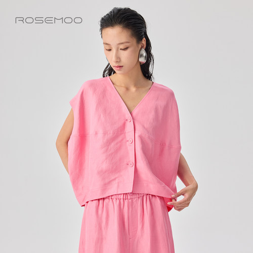 容子木ROSEMOO26夏【商场同款】丝光含亚麻V领系扣马甲RWM2AL105A