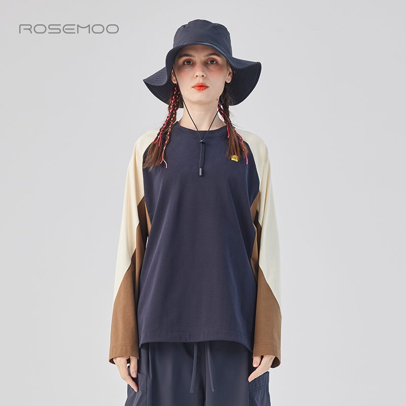 容子木ROSEMOO25春【商场同款】干爽撞色圆领长袖上衣RSS1TC425D