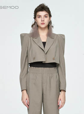 容子木ROSEMOO【商场同款】碎褶袖平驳领短款西装RYH1XW424D