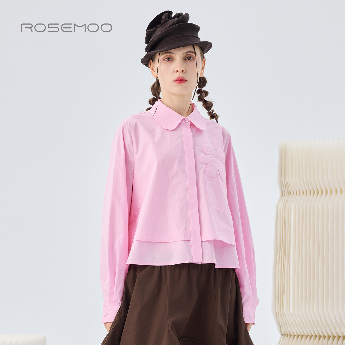 容子木ROSEMOO26春商场同款全棉前口袋两层花朵衬衫RWM1CC310C