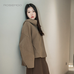 大衣RCL1DW006T ROSEMOO双面呢绵羊毛连帽短款 容子木 商场同款
