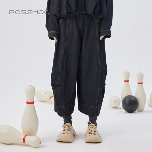 容子木ROSEMOO25秋【商场同款】含棉撞线牛仔九分裤RSS3KC257B