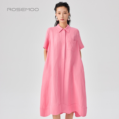 容子木ROSEMOO26夏商场同款丝光含亚麻弧形下摆连衣裙RWM2LL103A