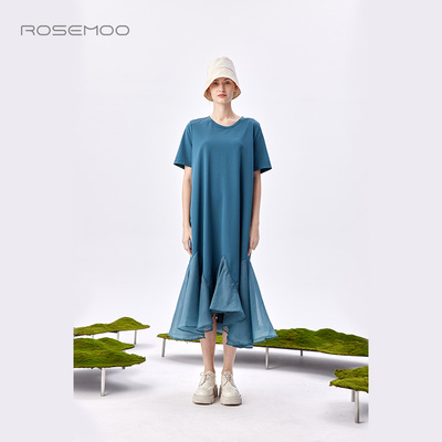 容子木轻薄针织拼接长连衣裙