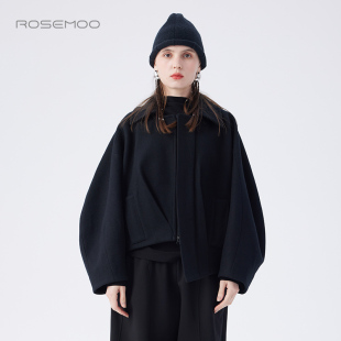 容子木ROSEMOO24年冬季 绵羊毛针织呢错位门襟外套RCL4WW261B 新款
