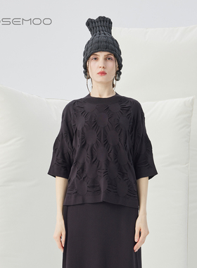 容子木ROSEMOO25冬商场同款轻薄波点短袖毛织套头上衣RSS4TP148A