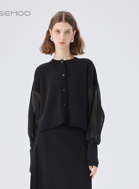 容子木ROSEMOO25秋商场同款干爽亲肤圆领拼接款开衫RSS3NP238B