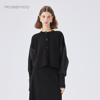 容子木ROSEMOO25秋商场同款干爽亲肤圆领拼接款开衫RSS3NP238B