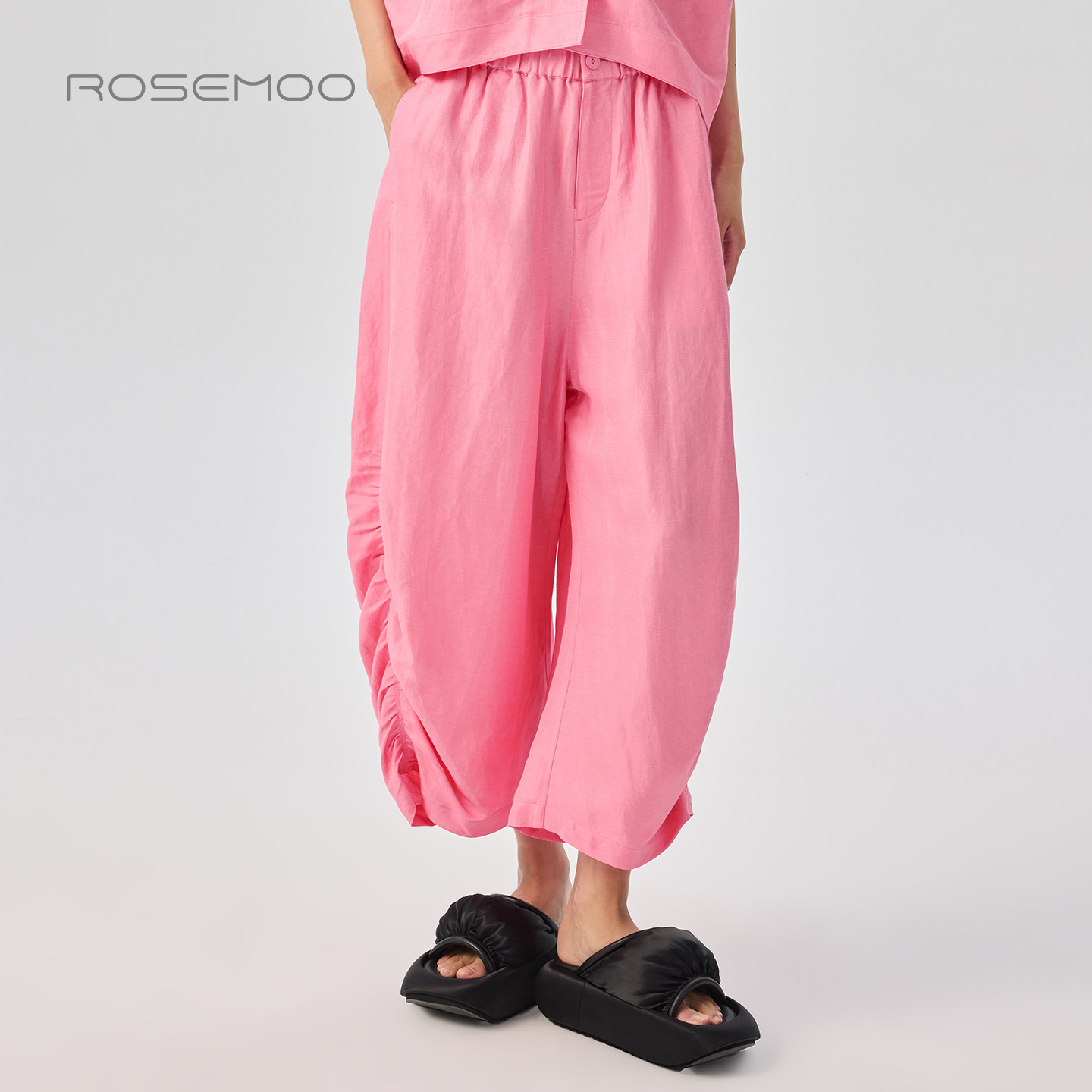 容子木ROSEMOO26夏【商场同款】丝光含亚麻抽褶裤子RWM2KL108A图片