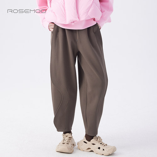 容子木ROSEMOO24年冬季新微弹肌理感弧形设计宽松长裤RCL4KC412D