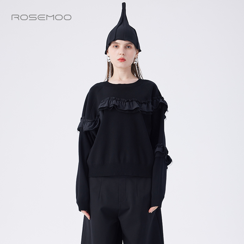 容子木ROSEMOO24年冬新款亲肤柔软毛织拼接款套头衫RCL4TC276B