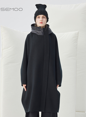 容子木ROSEMOO25冬【商场同款】绵羊毛拼接长款大衣RSS4DW102A