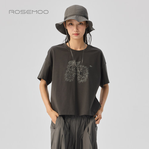 ROSEMOO/容子木26夏【商场同款】微弹圆领印花短款T恤RWM2TP439D